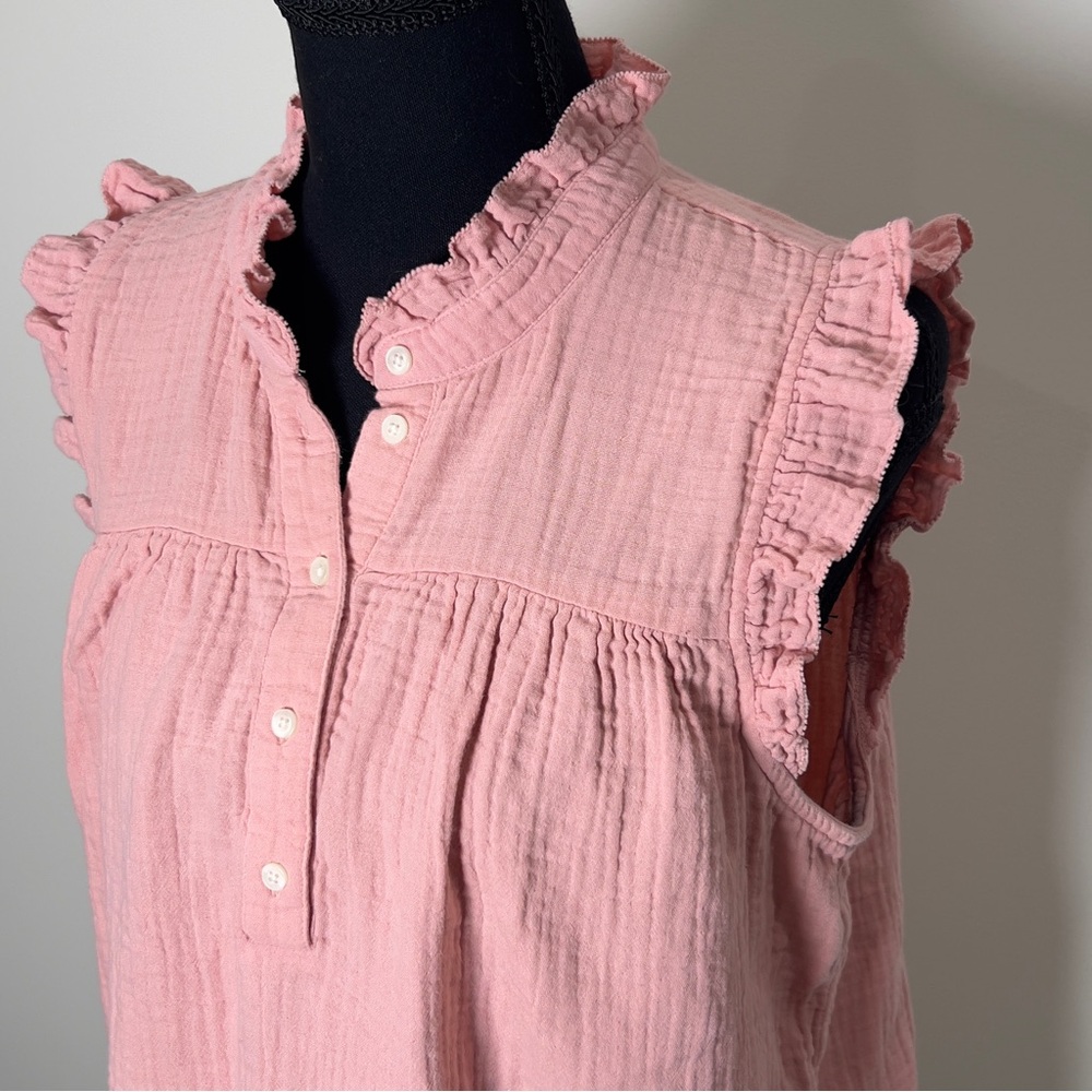 J. Crew Light Pink Ruffle Sleeveless Button Soft Cotton Blouse Medium Women’s - Picture 3 of 16